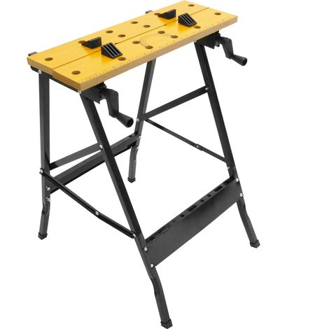Table de travail pliable avec étau – Acier noir et bois MDF – Dimensions 560 x 620 x 760 mm – Capacité 100 kg – Primematik (1/5)