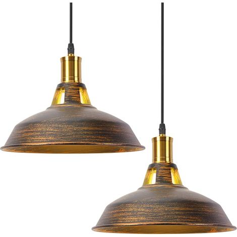 Lot de 2 Suspension Luminaire Industrielle, 27CM Rétro Lustre Plafonnier en Métal E27 Éclairage de Plafond Vintage Lampe Suspension pour Cuisine Salon Salle à Manger Bar Restaurant (Bronze) (1/5)