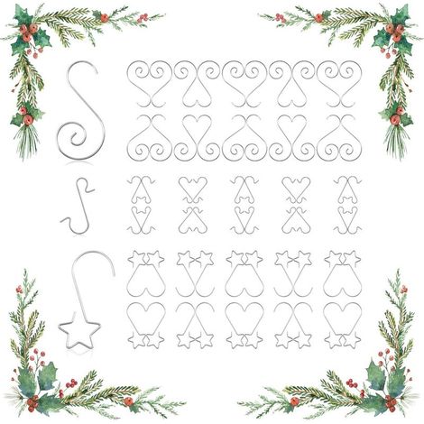 60 Pièces Crochets pour Boules de Noël,Crochet Arbre de Noel,Crochet de Noël Ornement pour Suspendre des Déco D'arbre de Noël,Boules de Noël,Chaussettes de Noël,Formes de S et Étoile (1/5)