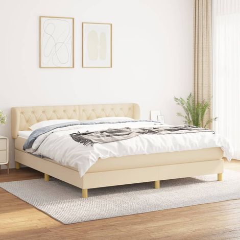 Sommier à lattes de lit avec matelas Crème 160x200 cm Tissu