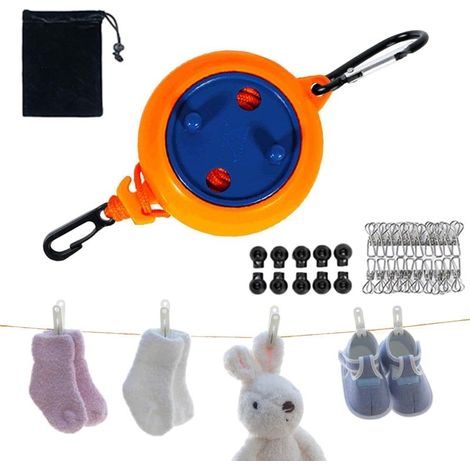 CCYKXACorde à linge rétractable, 10 m, corde à linge de voyage Corde à linge intérieure et extérieure pour hôtel, camping-car, avec 20 pinces à linge (1/5)