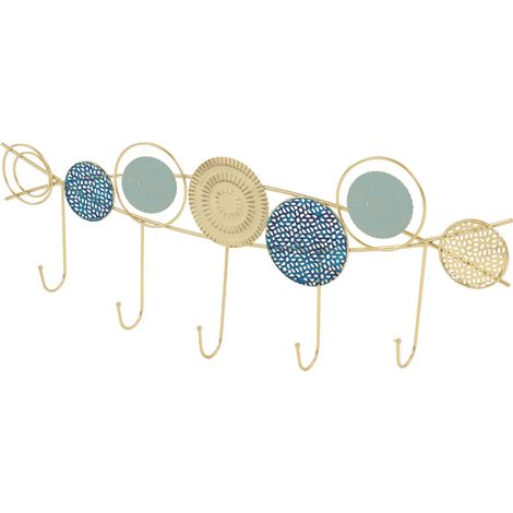 Porte-manteau mural design, fer artisanal élégant, crochets décoratifs pour manteau, écharpe, sac, serviette, finition luxe, fixation murale robuste. (1/5)