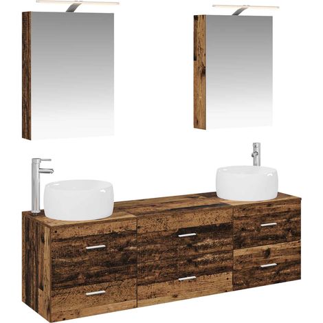 Ensemble de mobilier de salle de bain 5 pcs Bois ancien vidaXL (1/5)