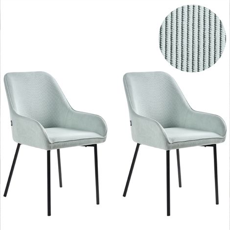 Conjunto de 2 sillas de comedor tapizadas en pana verde menta con patas negras estilo retro glamour Loverna (1/5)