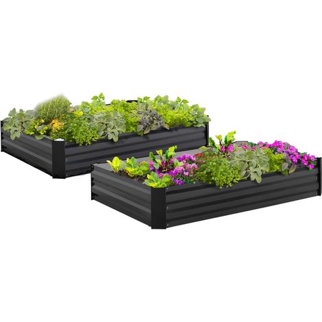 Idmarket – Lot de 2 carrés potager en métal 115x80 cm – Hauteur 20 cm – Renforts en métal noir – Couleur gris anthracite