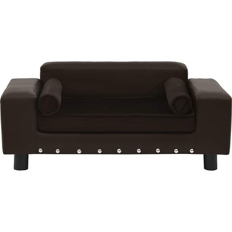 vidaXL Sofá para perros felpa y cuero sintético marrón 81x43x31 cm (1/2)