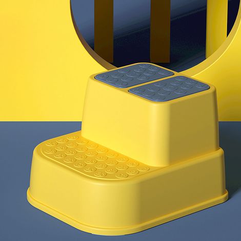 Tabouret de Toilette Anti-Dérapant pour Enfants - 2 Niveaux en Plastique Résistant - Prévention du Basculement - Jaune