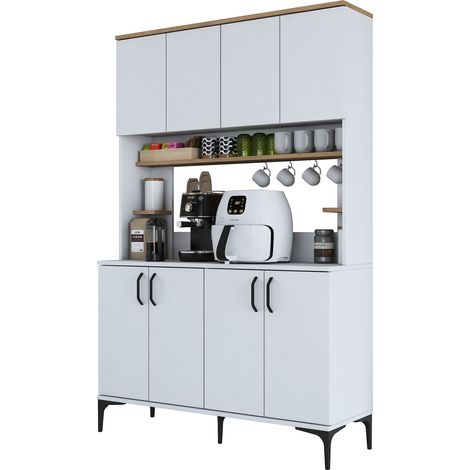 Credenza Legnaro, Sideboard 4 Regale, 8 Fächer, 8 Türen, 120x40x187h cm Weiß