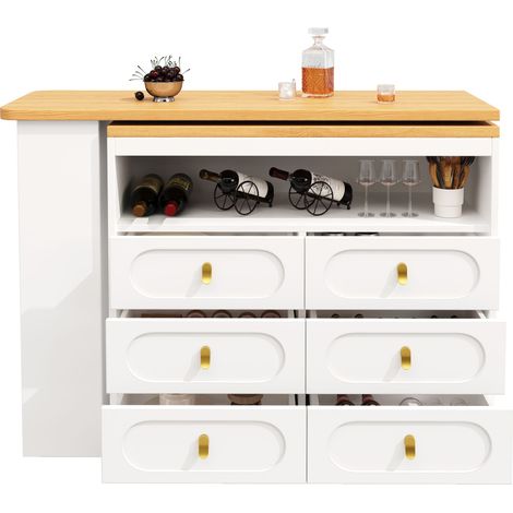 ELVMI Esstisch mit 6 Schubladen und Seitenregal drehbar 360° ausziehbar aus MDF 137×39×90 cm Weiß (1/5)