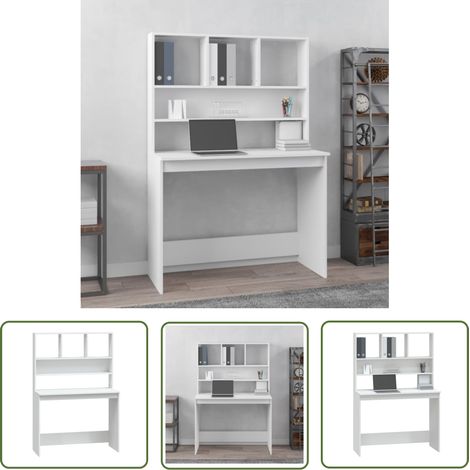 The Living Store Schreibtisch mit Regal Weiß 102x45x148 cm Holzwerkstoff - Schreibtisch - Bürostuhl - Home Office - Arbeitsplatz - Weißer Schreibtisch (1/5)