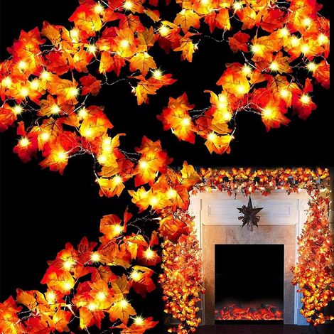 Guirlande Lumineuse Solaire Feuilles D'érable - 32 Pieds 100 LED - Étanche - Décoration Automnale Extérieure - 1 Pièce (1/5)
