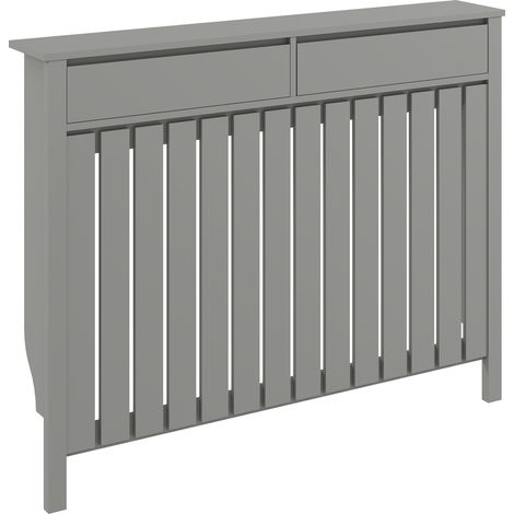 HOMCOM Large Radiator Cover with Drawers and Vertical Slats 119 x 19 x 93 cm