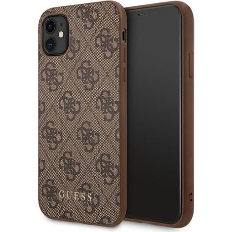 iPhone 11 Guess Hartschalen-Schutzhülle 4G mit Metalllogo, braun (1/5)