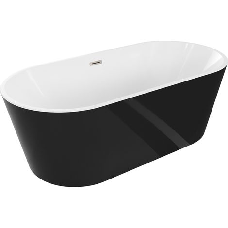 Mexen Luna baignoire autoportante 140 x 75 cm, blanc/noir, trop-plein nickel brossé - 52031407575-97 (1/5)