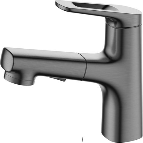 Mitigeur lavabo extractible en laiton moderne, robinetterie salle de bain à poignée unique, mélangeur eau chaude froide avec design élégant contemporain (1/4)