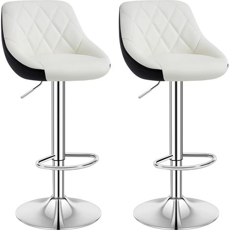 WOLTU 2X Taburetes de Bar con Respaldo Cuero sintético Taburetes Alto Cocina Regulable en Altura Taburetes Giratorio Sillas Bar Taburete de Trabajo Blanco+Negro