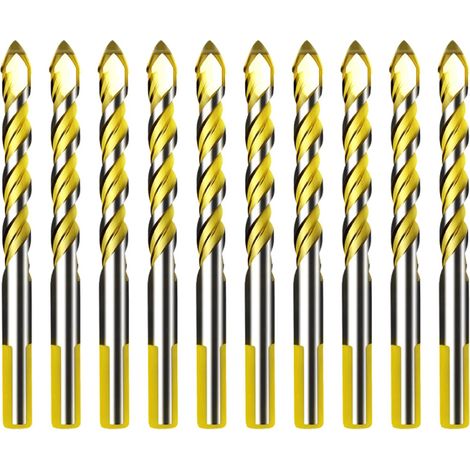 Juego de 10 brocas multifuncionales de carburo cementado, cabezales de corte triangulares de 8 mm, juego de brocas de doble ranura helicoidal para azulejos, suelos, madera y vidrio. (1/5)