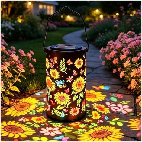 Lanterne Solaire Exterieur, Colorful Sunflower Glow Lanterne Solaire, Métal Lanterne Exterieur IP65 Étanche pour Jardin, Terrasse, Balcon (1/5)