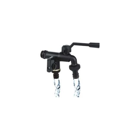 Robinet de jardin extérieur double amélioré, sorties de répartiteur de tuyau de 1/2 pouce et deux de 3/4 pouce, séparateur de robinet extérieur résistant à la rouille et au gel pour le jardin - Crezuo (1/4)