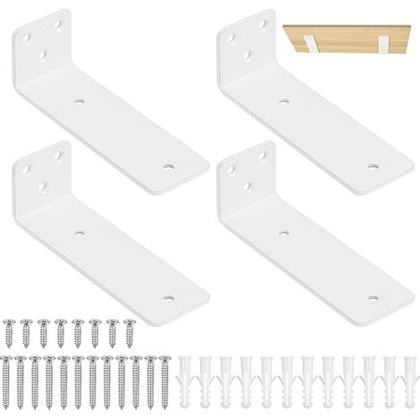 4 x White Wall Brackets, 125 mm Heavy Load Brackets, Invisible Wall Shelf Brackets, Industrial Metal Wall Shelf Brackets for Furniture (1/5)