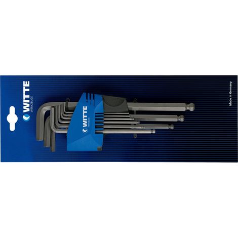 Juego de 9 llaves Allen largas WITTE con bola y acero al carbono, 1.5-10 mm. (1/2)