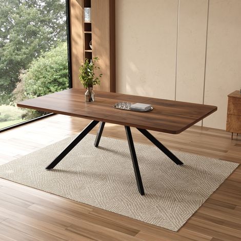 Table à manger extensible 160/200/24090cm pour 6 à 10 personnes,pieds métalliques style simple couleur noyer. (1/5)