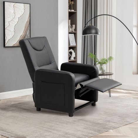 Poltrona reclinabile ergonomica in PU, schienale regolabile, con poggiapiedi pieghevole e tasca laterale, nero (1/5)