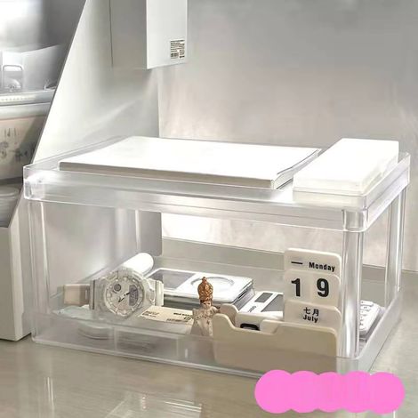 Étagère de bureau 2 niveaux transparente en plastique robuste, rangement détachable pour cosmétiques et accessoires. (1/5)