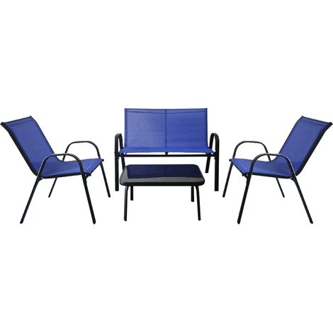 4-teiliges Terrassen-Set mit Metallgestell und Glasplatte