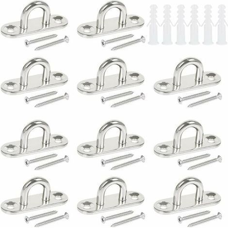 12 Edelstahlhaken, U-förmige Metallhaken aus Edelstahl 304, Ösenplatte aus Edelstahl, U-förmige Metallhaken mit 2 Löchern, Tragkraft bis zu 150–200 kg, inklusive 24 Schrauben (5 Stück aus Edelstahl). (1/5)
