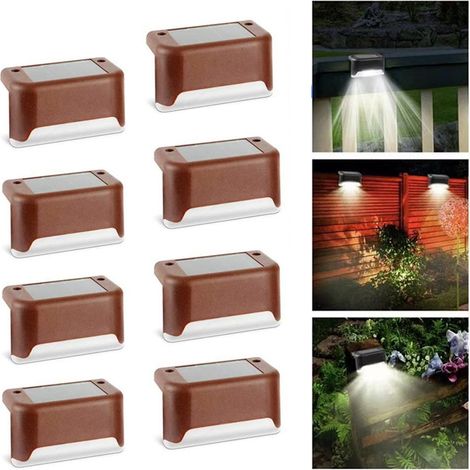 Lot de 8 lampes solaires pour terrasse extérieure étanche LED blanches pour balustrade, escalier, clôture, cour (1/5)
