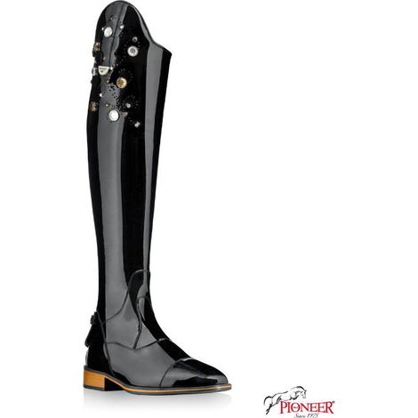 40, Schwarze Farbe: Reitstiefel Modell Vulcano aus Lackleder mit Rückenreißverschluss und Lackleder und Swarovski-Verzierung (1/4)