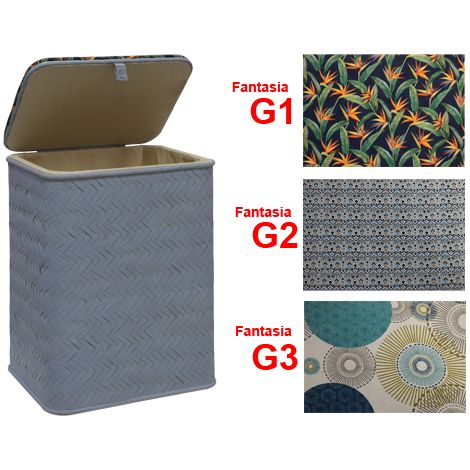 Cesta portabiancheria in legno di faggio con interno in tessuto Glicine - Fantasia G3 (1/9)