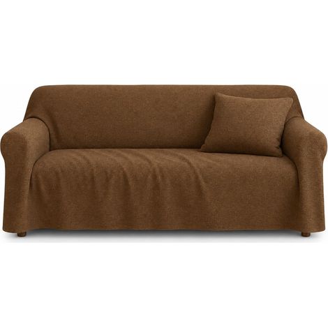 Housse de protection multi-usages – Housse de canapé 2 places ou couvre-lit simple/double, mélange coton uni marron, dimensions 240 x 280 cm – Fabriqué en Italie (1/5)