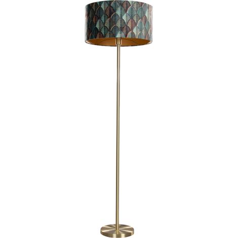 Brass Floor Lamp with Velvet Lampshade Leaf Design and Gold Interior 50/50/25 - Simplo