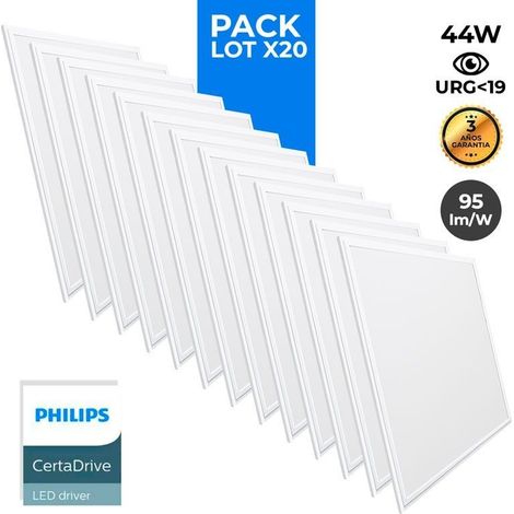 Lot de 20 - Panneau LED 60x60 extra-plat - Driver Philips - 44W - Blanc Chaud