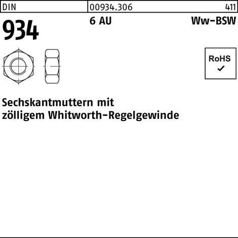 Sechskantmutter DIN 934 1/4" Stahl blank 100 Stk (1/2)