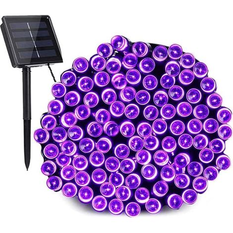22 m guirlande lumineuse solaire, 200 LED violettes, 8 modes d'éclairage étanche IP44 pour décoration extérieure et intérieure