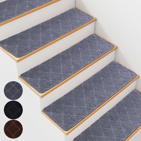 Lot de 15 tapis d'escalier amovibles et lavables en machine - Dos en caoutchouc antidérapant - Parfait pour animaux de compagnie, enfants, personnes âgées- 20 x 76 cm - Gris clair (1/5)