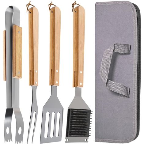 Ustensiles Barbecue, Ensemble Kit Barbecue Outil en Acier Inoxydable avec Sac, Professionnelle Accessoire Barbecue Spatule Plancha Fourchette Ustensiles pour Jardin, Extérieur, Randonnée (1/4)