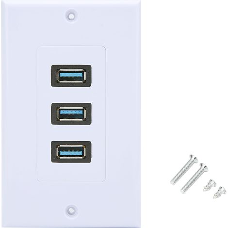 Ortviai Prise murale USB 3.0 à 3 ports en ABS – plaque murale pour bureau, hôtel et domicile (1/5)