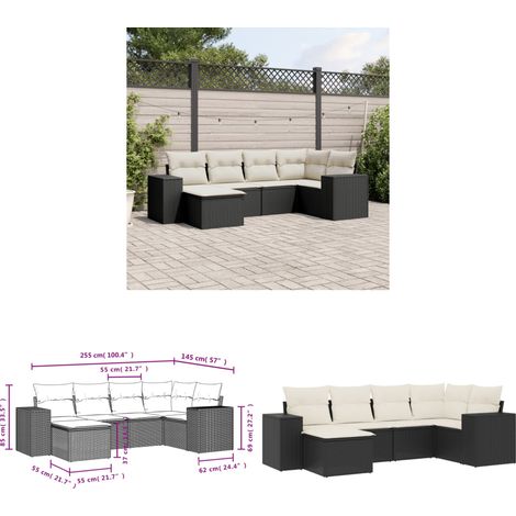 Salon de jardin 6 pcs avec coussins noir résine tressée - Ensemble Salon De Jardin - Meuble Extérieur - Résine Tressée - Rotin Synthétique - Mobilier De Jardin - Home & Living (1/3)