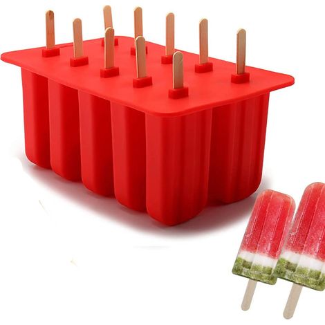 10 moldes para paletas heladas, silicona de grado alimenticio, rejillas de madera incluidas, resistentes de -40 °C a 230 °C, para frutas, yogur y jugos caseros. (1/5)