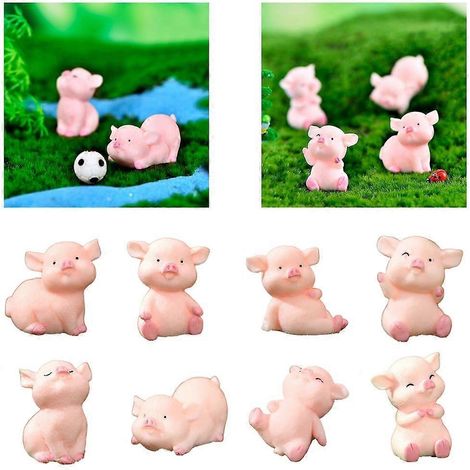 Lot de 8 décorations de cochons, figurines d'animaux en résine pour loisirs créatifs et décoration de fête (1/4)