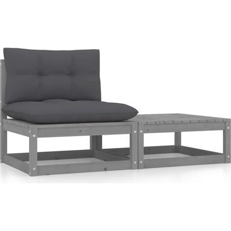 Set de muebles de jardín 2 pzas con cojines madera pino gris vidaXL