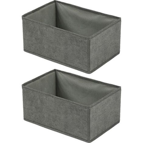 Boîte de rangement multifonctionnelle pliable pour vêtements imitation lin, 2 pièces, taille moyenne [fermeture éclair] 28x14x12cm, gris (1/5)