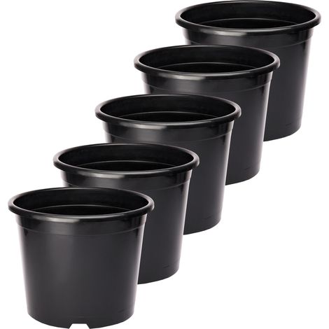 Garronda Blumentopf Kunststoff Pflanztopf rund Kräutertopf Anzuchttöpfe Blumentopf Schwarz für Innen und Aussen 39cm GD-0025 (5 Stück - Schwarz, ⌀ 39cm H=35cm)