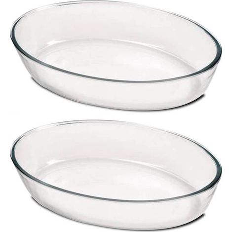 Lot de 2 plat à four oval, moule de cuisson, capacité 3.2 L - Longueur 35 x Profondeur 24.2 x Hauteur 6.4 cm -JUANIO (1/3)