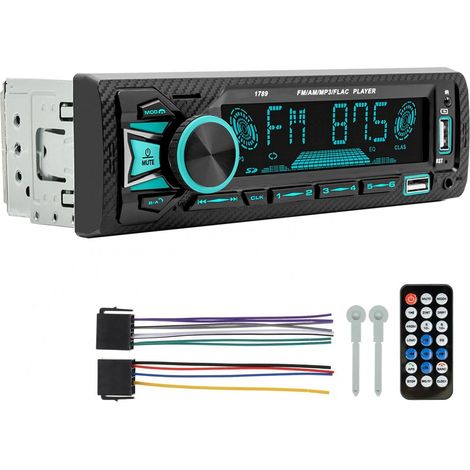 Autoradio stéréo de voiture Single DIN 12 V Radio FM/AM Écran LCD VA Lecteur MP3 avec mains libres, double USB, assistant vocal et contrôle par application, prend en charge FM/MP3 (1/5)