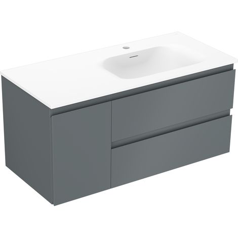 Mexen Orio Badezimmerschrank 100 cm mit Waschbecken Vela rechts, 2S, 1D, graphit matt/weiß matt - 91A13-10047-3-BBFFF66-W23P01